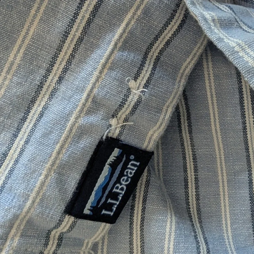 LL Bean Mens XL Tall Blue White Striped Short Sleeve Button Down Shirt - Picture 5 of 9